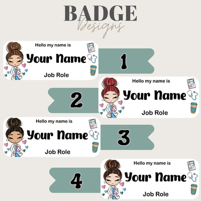 Cute Person Nurse / Doctor Personalised name badge. Nursing, Doctor, Student, Teacher, Healthcare, Midwife, Dentist, Health Visitor, Paramed