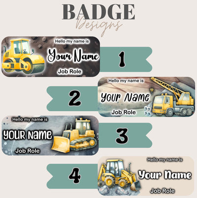 Construction, Truck, Digger, Builder Personalised name badge. Nursing, Doctor, Student, Teacher, Healthcare, Midwife, Dentist, Paramedic